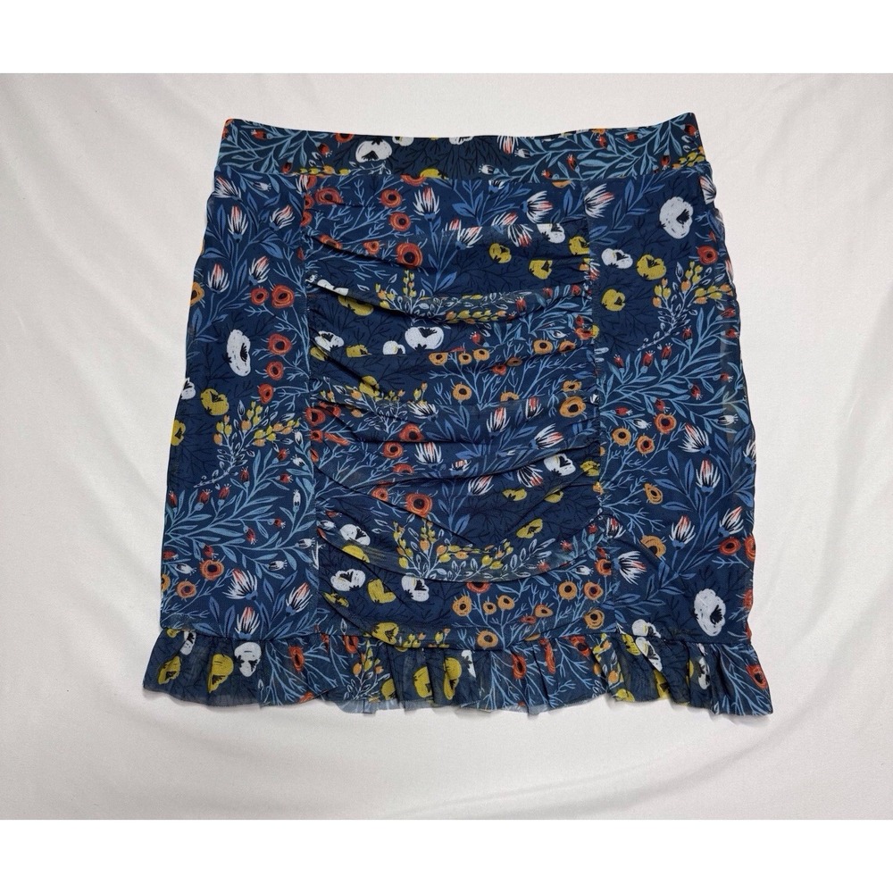 Free People Romi Mesh Mini Skirt Blue Ruched Floral‎ Women's Size Medium